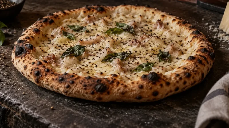 Mastunicola utan tomat med smält ister, riven pecorino, svartpeppar och basilikablad